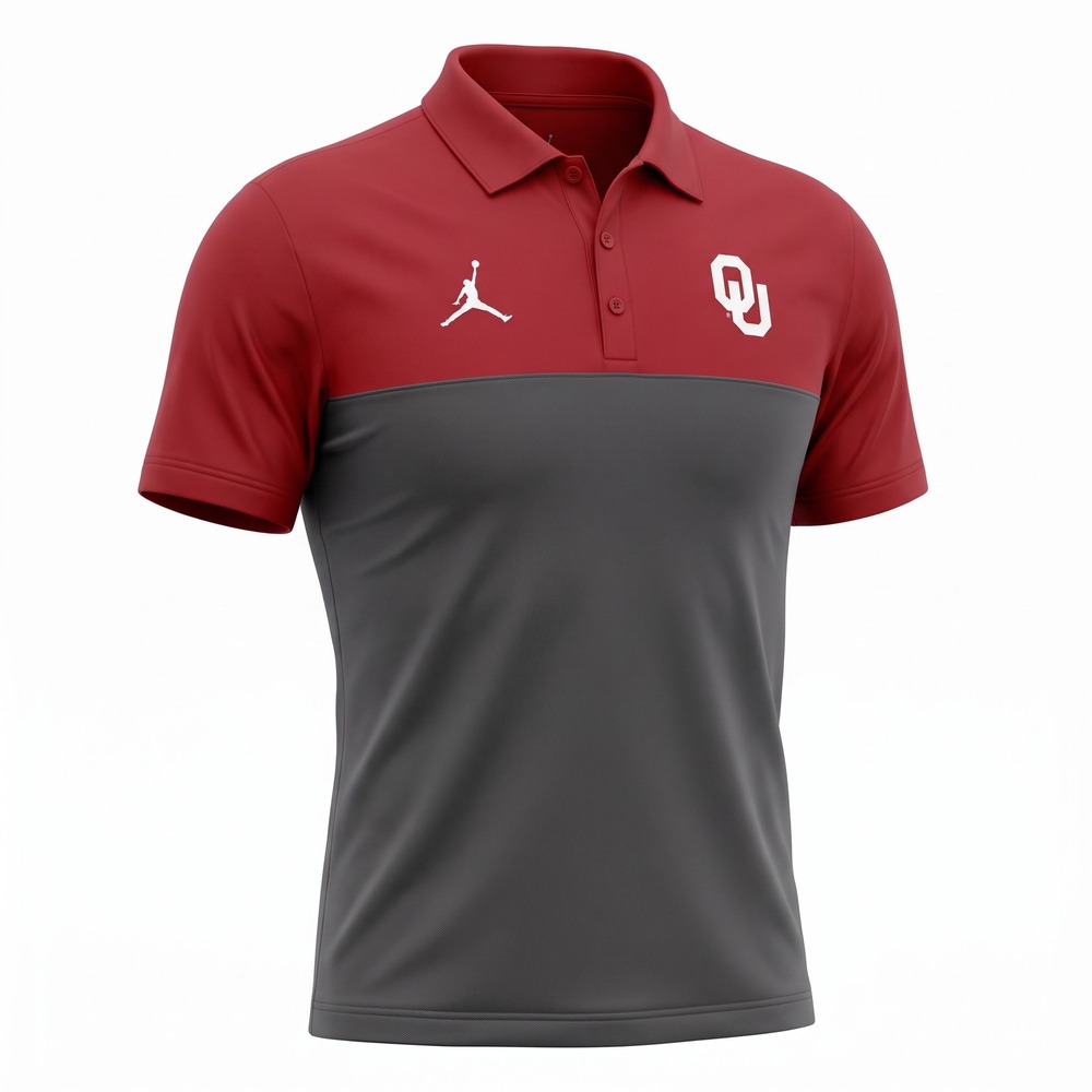 Jordan Oklahoma Sooners Mens Crimson Grey Colorblock Dri-FIT Polo DQ7737-613 L